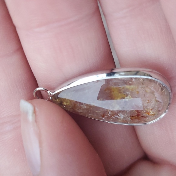 New Natural Rutilated Quartz Teardrop Silver Pendant. - Picture 3 of 16